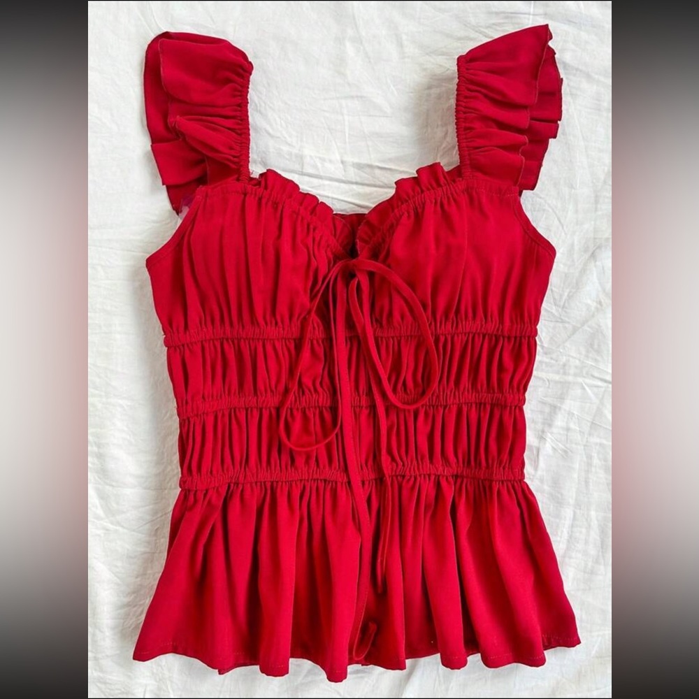 Red Ruffled Women's Top - Picture 1 of 3